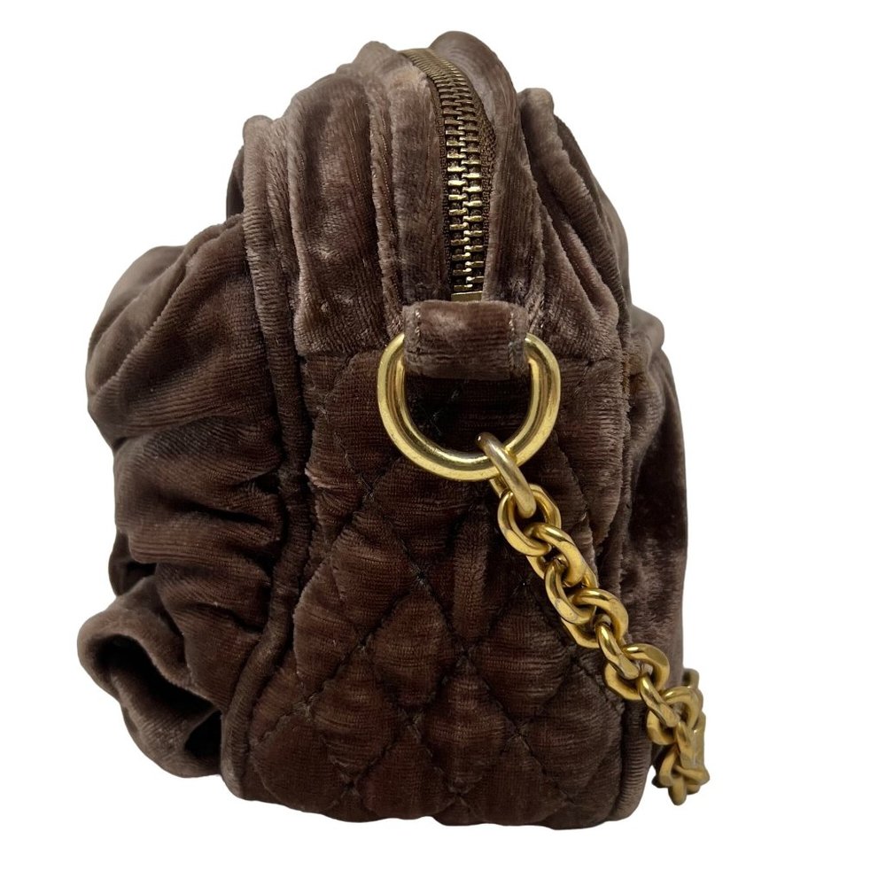 Juicy Couture Brown Velvet‎ Bow Chain Strap Crossbody Purse Top Zip 8" Wide - Picture 6 of 13